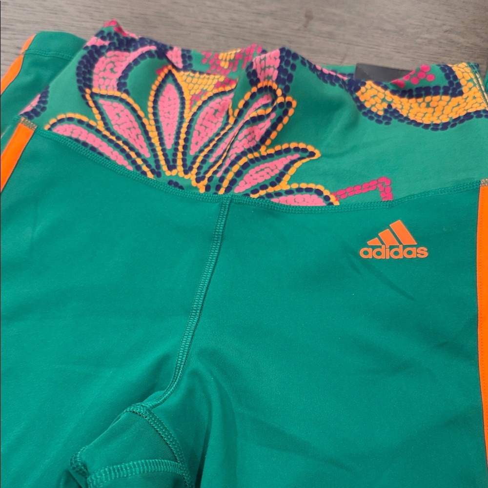 Adidas Teal and Orange Patterned Leggings
